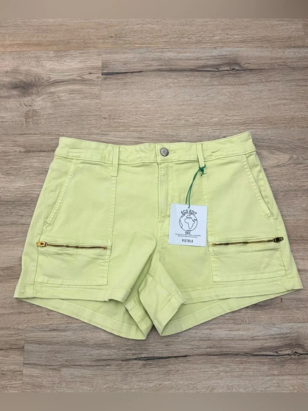 Pistola Hannah Women's Lime Green Yellow Utility Cotton Tencel Shorts 29